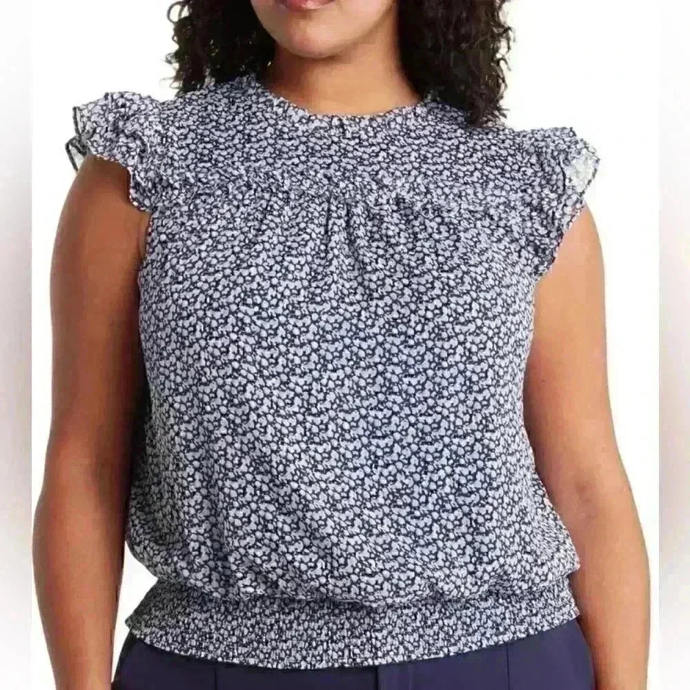 1.STATE | Short Sleeve Ruffle Smocked Floral Print Blouse | Sz S | Worn Once